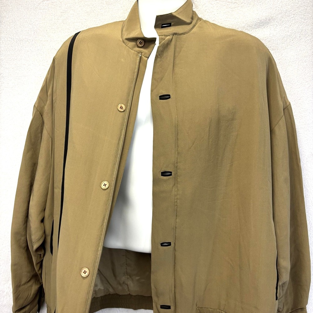 Vintage Roevelle 100% Silk Bomber Jacket Mens Large L Tan Lined Lightweight Zip - Picture 3 of 16